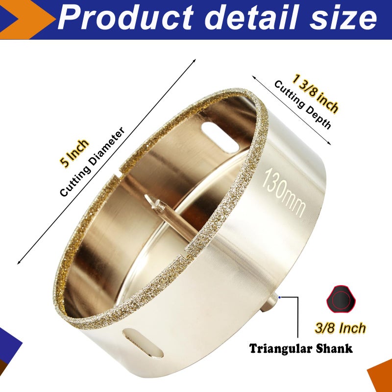 DaduoRi 5 Inch (130mm) Diamond Hole Saw with Pilot Bit  5"" Tile Hole Saw for Granite  Ceramics  Porcelain Tiles  Marble  Glass  Stones 1 3/8"" Depth of Cut for Thick Countertops - Image 3